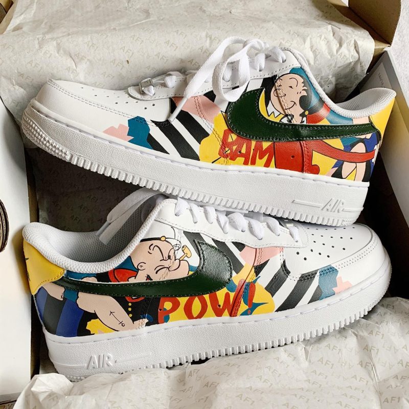 Popeye x Olive x Sweet Pea Air Force 1 Custom - Popeye the Sailor